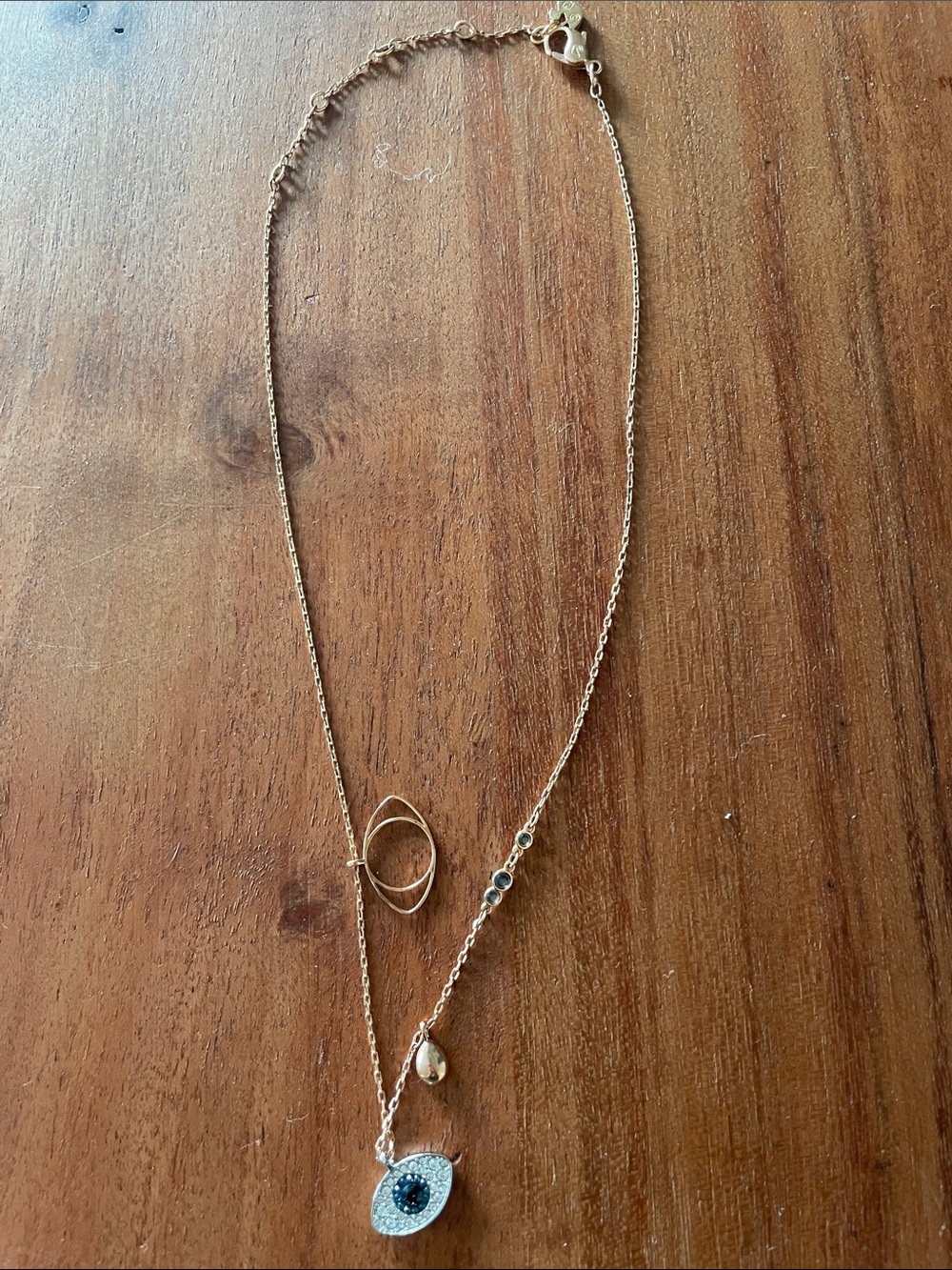 Swarovski Gold Layered Necklace with Blue Crystal Evil Eye